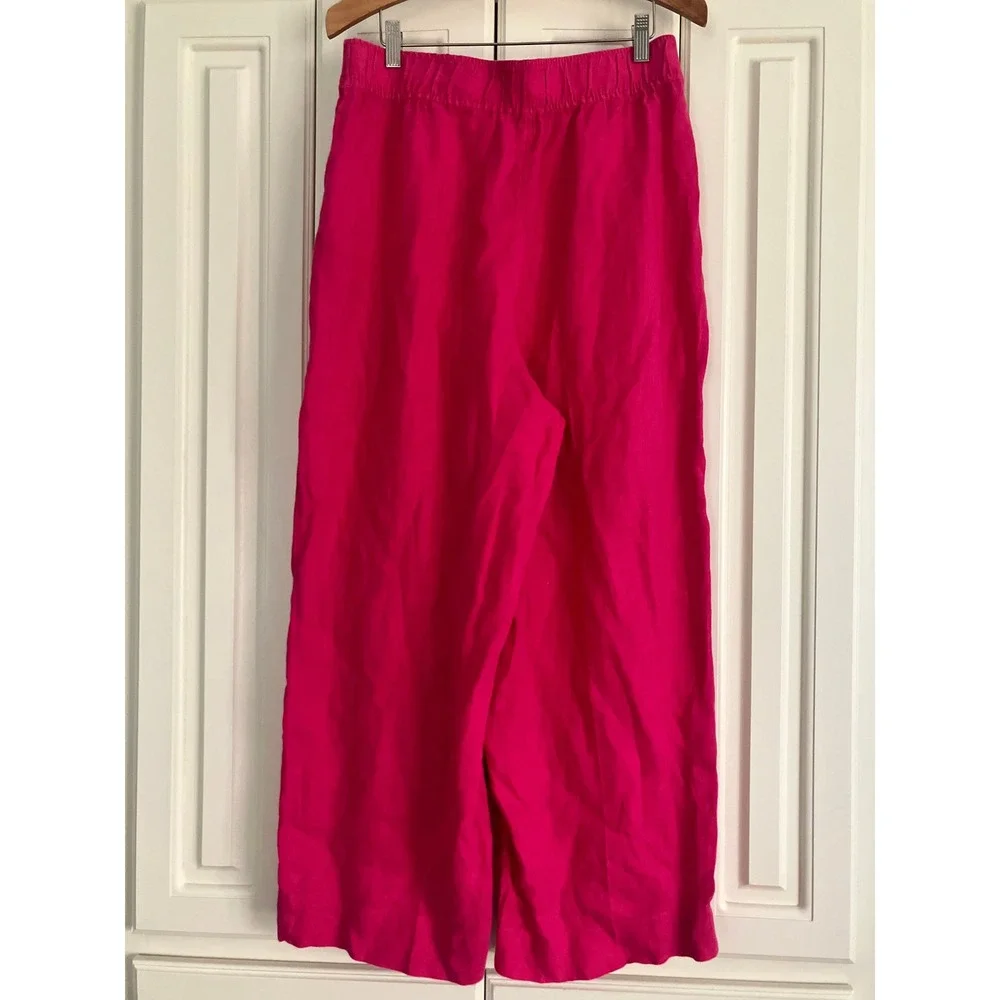 Tahari Essentials 100% Linen Hot Pink Wide Leg Pull On Resort Lounge Pants Large - Picture 3 of 7